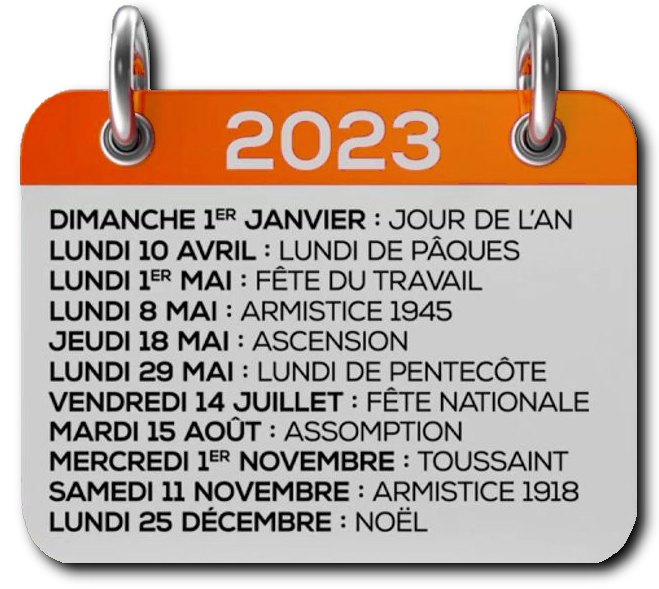 Calendrier 2023 des jours fériés - Jours fériés