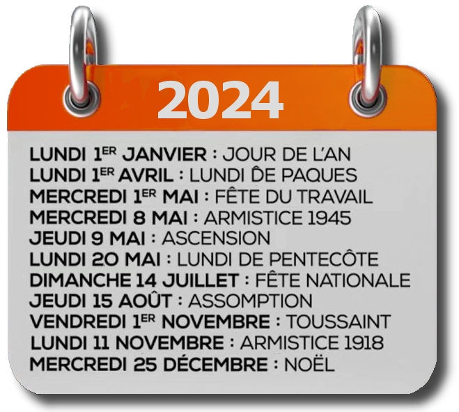 Calendrier des jours fériés 2024